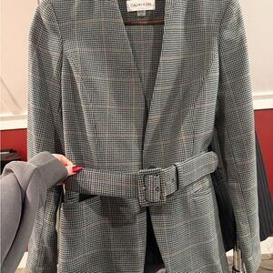 Calvin Klein Women's Checkered Blazer with Belt